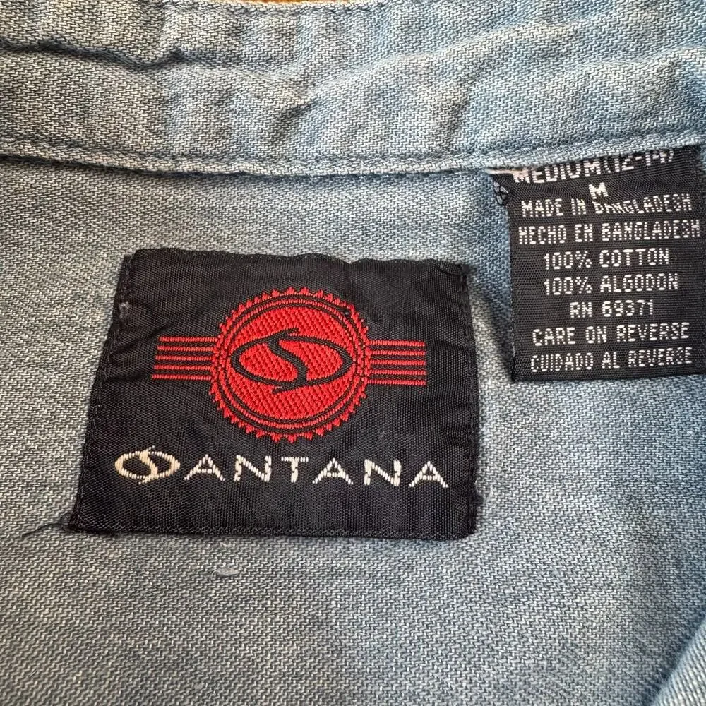 VTG 90s Y2K Santana Denim Boy's Button Down Long Sleeve Shirt Youth Sz 12-14 - Picture 2 of 5